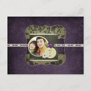 Cartão Postal De Anúncio Vintage Roxo e Verde Salvar a Data