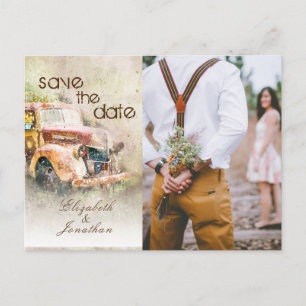 Cartão Postal De Anúncio Vintage Rustic Truck Weding The Date Photo A