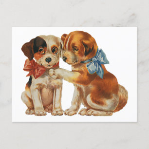 Cartão Postal De Anúncio Vintage Save the Date, Puppy Love, Cães com Arcos
