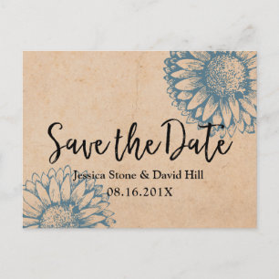 Cartão Postal De Anúncio Vintage Sunflower Wedding Kraft salva a data