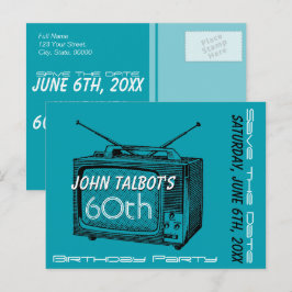 Cartão Postal De Anúncio Vintage TV 60th Birthday Salvar a Data