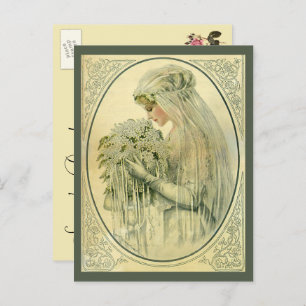 Cartão Postal De Anúncio Vintage Victorian Bride Profile, Salve a data!