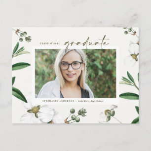 Cartão Postal De Anúncio Vintage Watercolor White Flowers Graduação de Foto