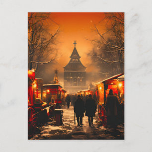 Cartão Postal De Anúncio Vintage Winter Snowy Christmas Market