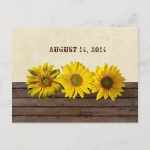 Cartão Postal De Anúncio Vintage Wood Yellow Sunflower Save Date (Vintage W
