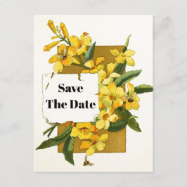 Cartão Postal De Anúncio Vintage yellow jasmine floral Guarde a Data