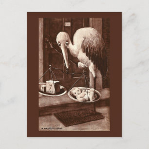 Cartão Postal De Anúncio Vintagem de Bebê Nova Pesagem de Stork