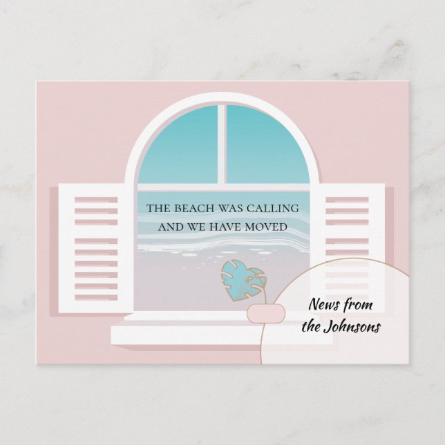 Cartão Postal De Anúncio Vista da Praia da Nova Casa Mudança de Endereço (Frente)