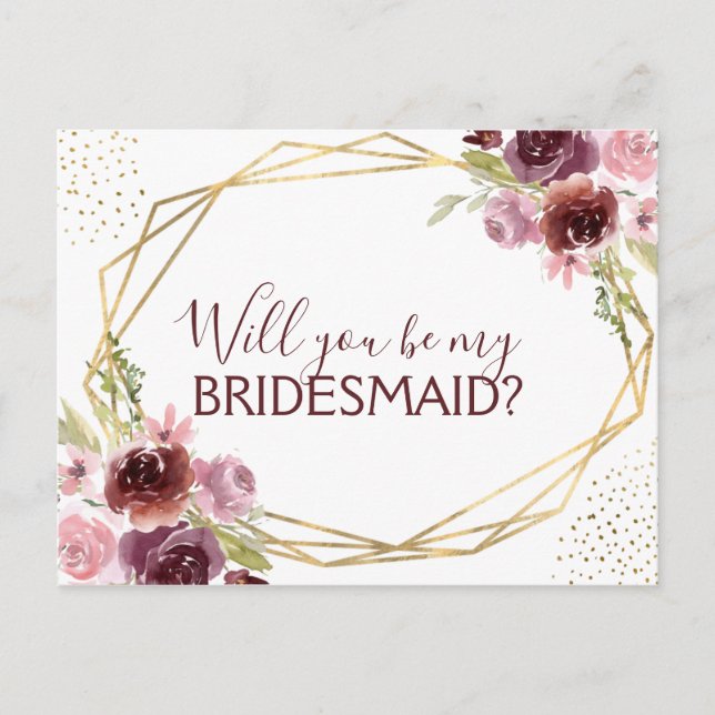 Cartão Postal De Anúncio Você Será Minha Bridesmaid Burgundy Floral? (Frente)