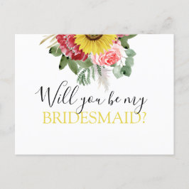 Cartão Postal De Anúncio Você será minha dona de Bridesmaid Sunflower Eucal