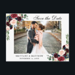 Cartão Postal De Anúncio Watercolor Burgundy Blue Floral Salvar a Data<br><div class="desc">Watercolor Floral Burgundy Blue Salva O Cartão-Postal Do Noivado De Data</div>