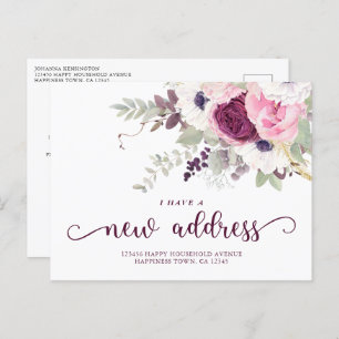 Cartão Postal De Anúncio Watercolor Floral Eu Tenho Um Novo Endereço Movend
