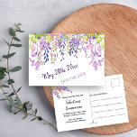 Cartão Postal De Anúncio Watercolor Floral Purple Wisteria Salvar Data<br><div class="desc">Watercolor Floral Salve a data, gotejando na wisteria bonito, que você pode editar para qualquer ocasião. Sua data especial está inscrita na frente em um roteiro escrito à mão roxo, enquadrado com flores de wisteria de aquarelas em tons de roxo, lavanda, rosa e mauve com um pouco de verde. A...</div>