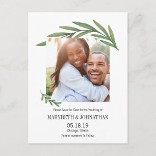 Cartão Postal De Anúncio Watercolor Greenery Salva O Cartão-Postal De Foto 