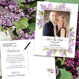 Cartão Postal De Anúncio Watercolor Lilacs Casamento Salve a Data Foto Anno