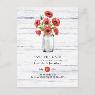 Cartão Postal De Anúncio Watercolor Poppy Rustic Mason Jar Wedding
