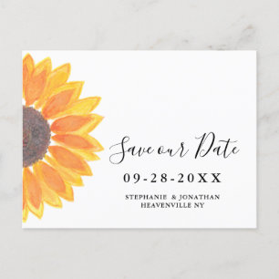 Cartão Postal De Anúncio Watercolor Sunflower Wedding Save The Date