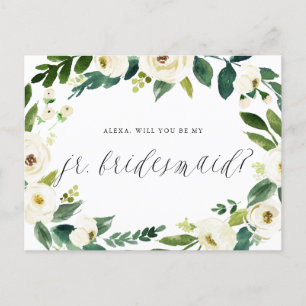 Cartão Postal De Anúncio Watercolor Winter Floral Wreath Junior Bridesmaid