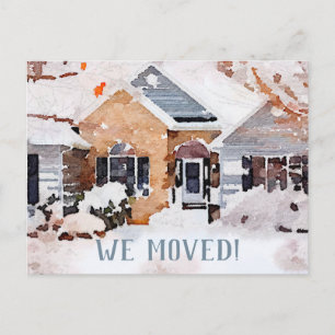 Cartão Postal De Anúncio Watercolor Winter Home, Nós Nos Mudamos