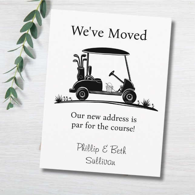 Cartão Postal De Anúncio We've Moved Black Silhouette Golf Cart (Criador carregado)