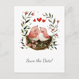 Cartão Postal De Anúncio Whimsical Lovebirds Save The Date |