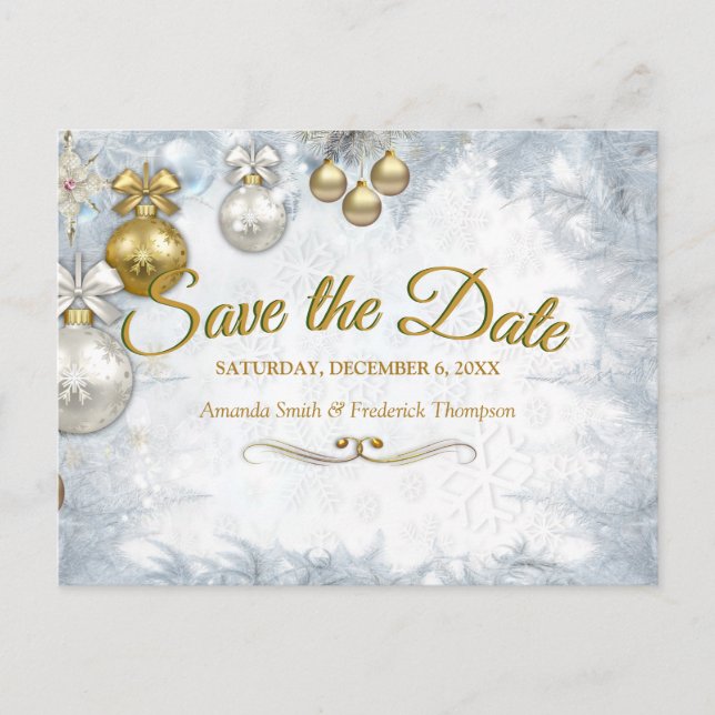 Cartão Postal De Anúncio White Christmas Save the Date (Frente)