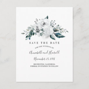 Cartão Postal De Anúncio White Floral Elegant Salve a Data