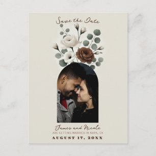 Cartão Postal De Anúncio White Mocha Cream Moderno Floral Salvar Data