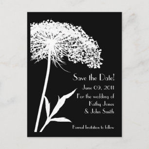Cartão Postal De Anúncio White on Black Floral Save the Date Postcard