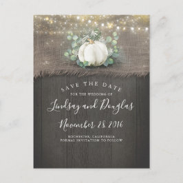 Cartão Postal De Anúncio White Pumpkin Rustic Salva a Data