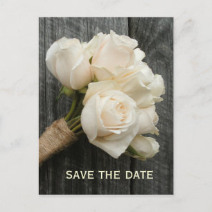 Cartão Postal De Anúncio White Roses & Barnwood Salve O Cartão-Postal De Da