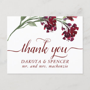 Cartão Postal De Anúncio Wildbloom   Crimson Red Bohemian Floral Obrigado
