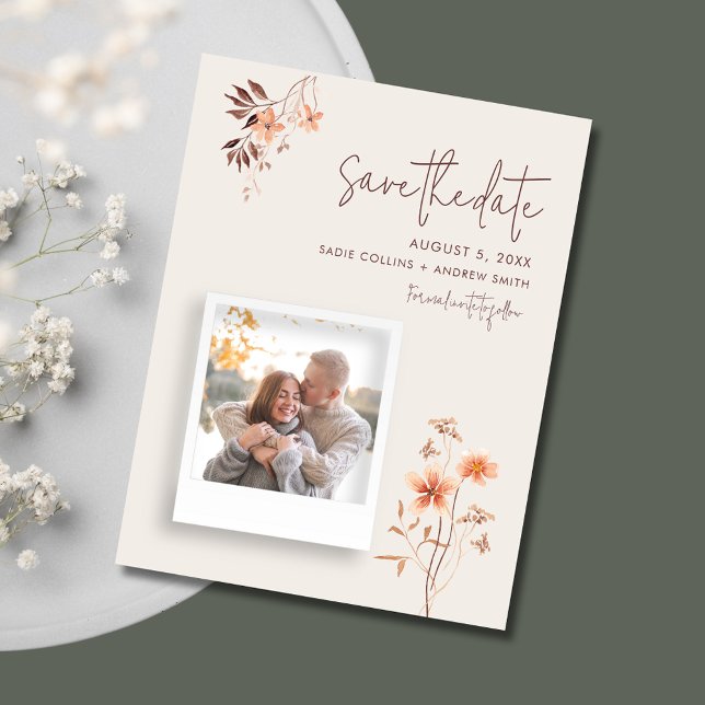 Cartão Postal De Anúncio Wildlfower Boho Wedding Código QR Salvar Data (Wildlfower Boho Wedding QR Code Save the Date Postcard)