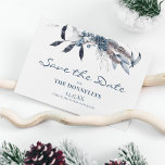 Cartão Postal De Anúncio Winter Blue Watercolor Christmas Save Date (Salve<br><div class="desc">Natal azul de inverno,  salve o cartão de anúncio da data,  com um fundo branco clássico,  modelo moderno editável que é facilmente personalizado. Todos os estilos de fonte e a cor de fundo podem ser alterados facilmente clicando no link personalizar depois de personalizar.</div>