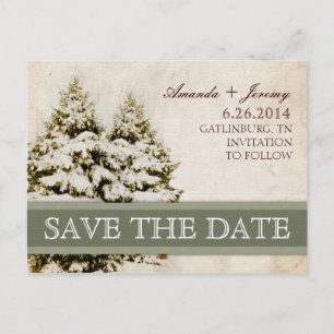 Cartão Postal De Anúncio Winter Evergreens Vintage Salvar Data