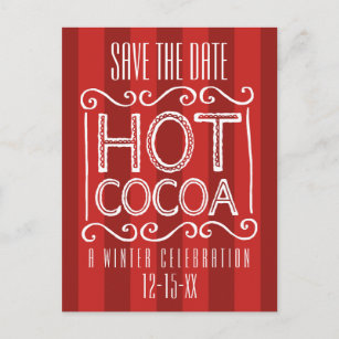Cartão Postal De Anúncio Winter Hot Cocoa Party Save the Date Red