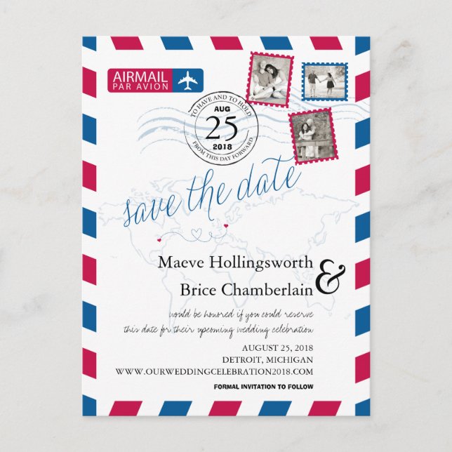 Cartão Postal De Anúncio World Locations Airmail Salvar a Data (Frente)