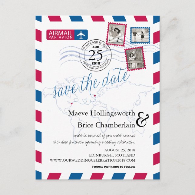 Cartão Postal De Anúncio World Locations Airmail Salvar a Data (Frente)