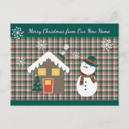 Cartão Postal De Anúncio Xadrez de Natal com o Boneco de Neve Novo Lar