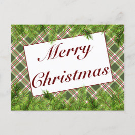Cartão Postal De Anúncio Xadrez Verde Vermelho & Pinheiro Feliz Natal