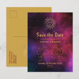 Cartão Postal De Anúncio Zodíaco Borgonha Dourado Gêmeos/Gêmeos celestial