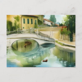 Cartão Postal de Aquarela Cênica da Ponte do Canal