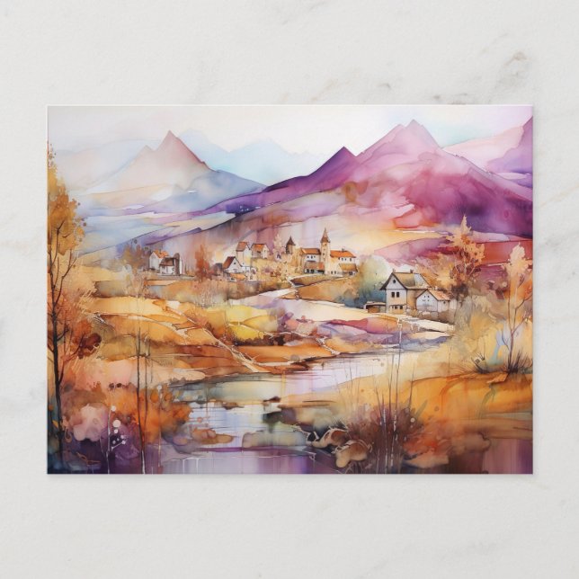 Cartão Postal de Aquarela da Vila Caprichosa  (Frente)