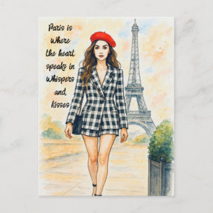 Cartão Postal de Aquarela de Amor Romântico Paris 