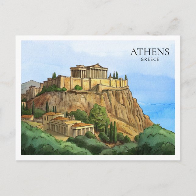 Cartão Postal de Aquarela de Atenas Grécia | Vista (Frente)