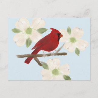 Cartão postal de aquarela de cardeal e dogwood