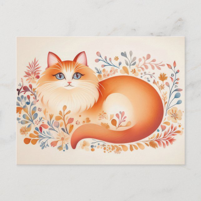 Cartão Postal de Aquarela de Gato  (Frente)