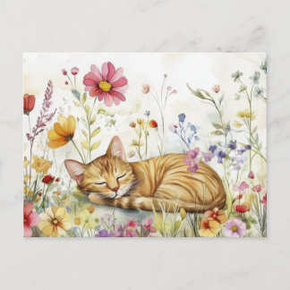 Cartão Postal de Aquarela de Gato