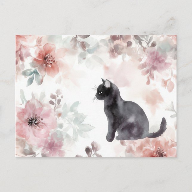 Cartão Postal de Aquarela de Gato  (Frente)