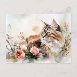 Cartão Postal de Aquarela de Gato